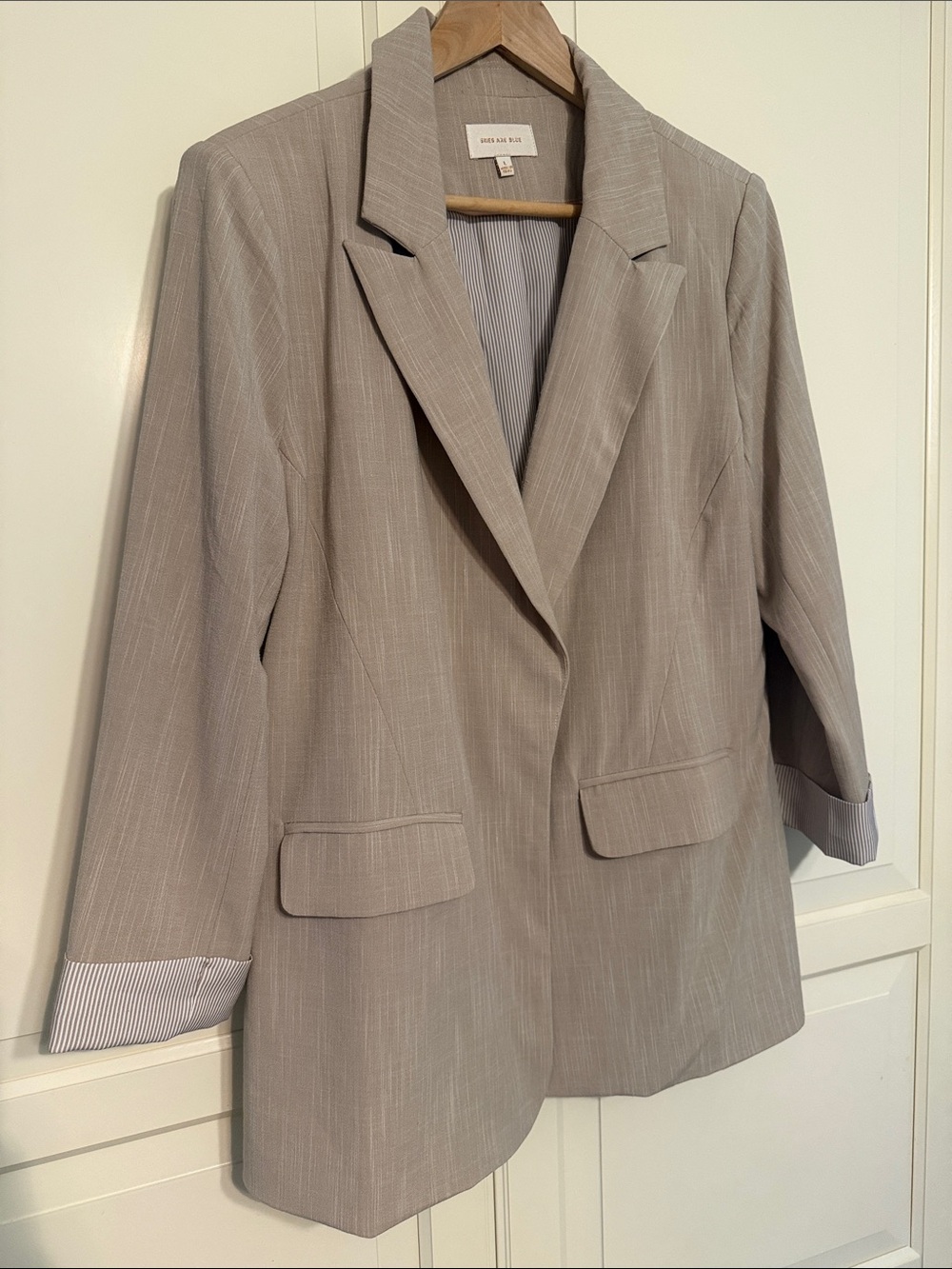 Skies Are Blue Light Taupe Pinstripe Blazer